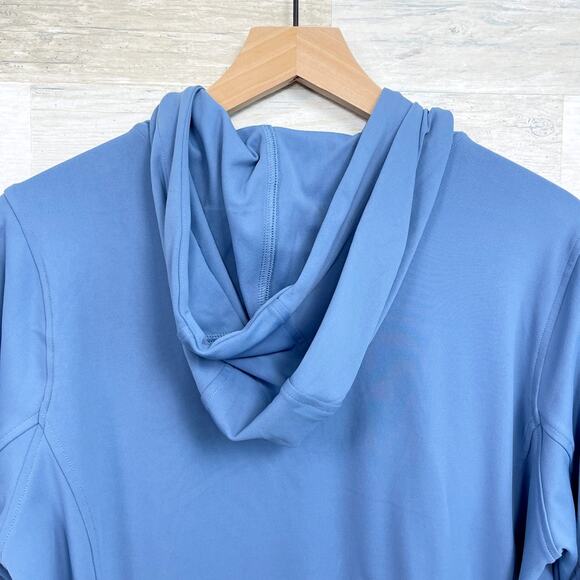 Athleta Venice Moto Tech Hoodie Sweatshirt Blue 1/4 Zip Stretch Womens Large - Picture 4 of 8